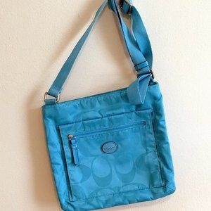 Monogram Coach Canvas Crossbody Baby Blue Teal